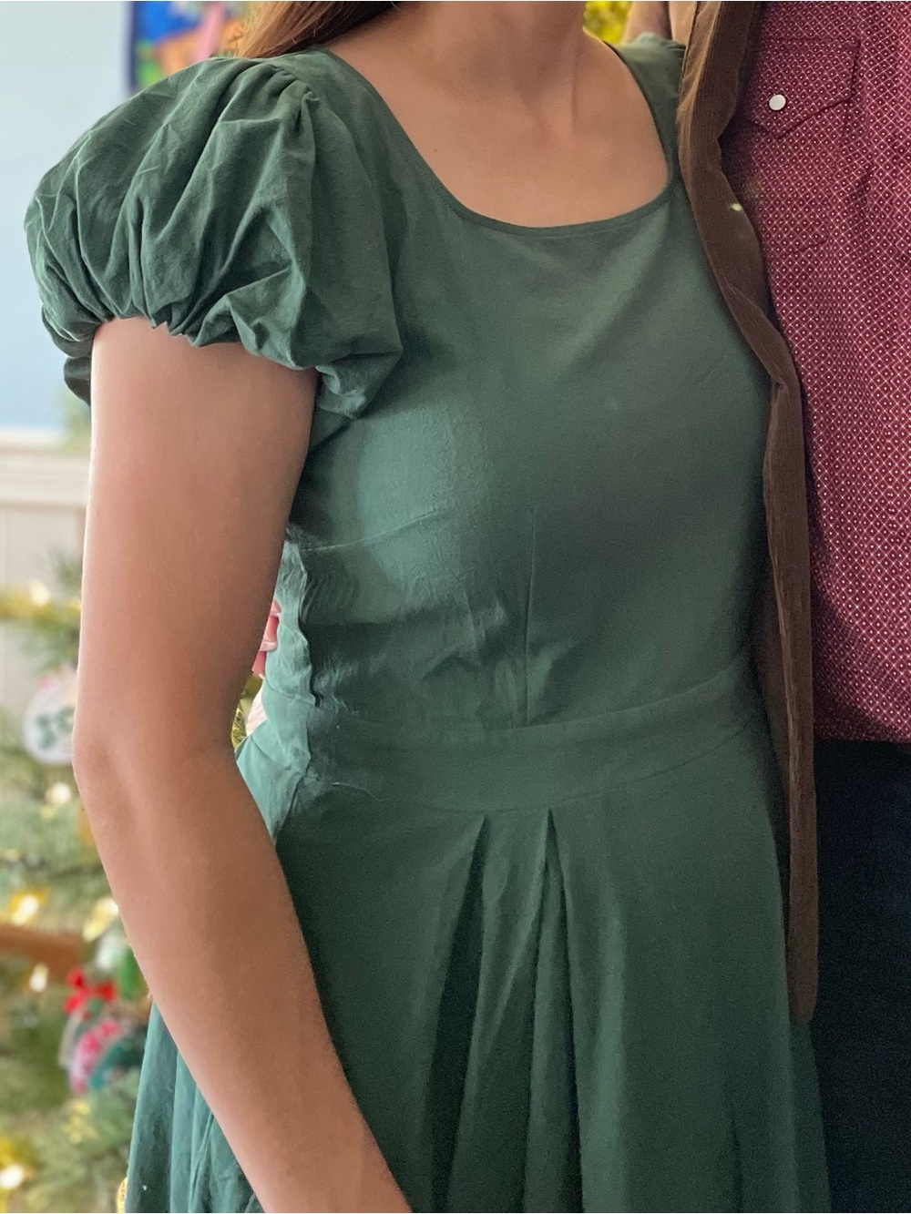 Women's 100% Cotton Green Puffed Sleeve Ivy City Dress